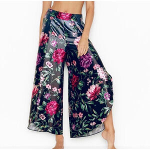 Victoria’s Secret Lounge Pants Silky Wide Leg Slit Floral Stretch Bloomcore XS